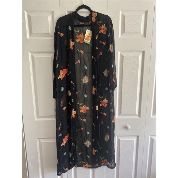 Sacred Threads Other - Sacred Threads Women's Vintage Black Floral Kimono Cover up Deadstock Medium